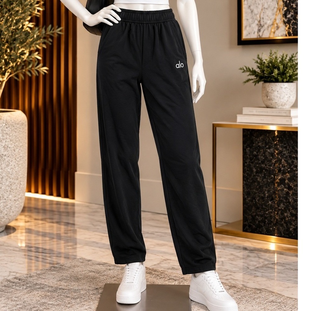 Alo Yoga Womens Sweatpants Black Solid Relaxed Fleece Joggers Size Extra Small